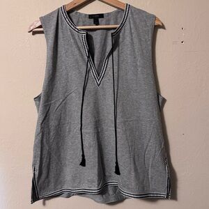 J. Crew ribbon trim gray tassle tie v neck Size Large